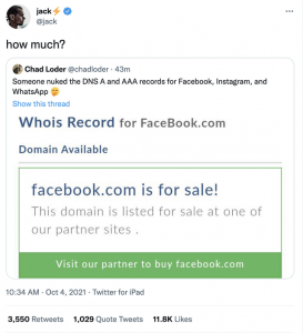 Tên miền Facebook bị rao bán sau sự cố sập 6 giờ.